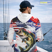 Load image into Gallery viewer, Patriotic Bass Fishing Tournament Shirts, Personalized American Flag Hooded Bass Fishing Jerseys NHT497