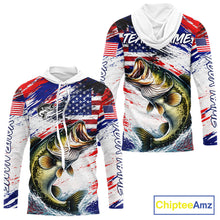 Load image into Gallery viewer, Patriotic Bass Fishing Tournament Shirts, Personalized American Flag Hooded Bass Fishing Jerseys NHT497