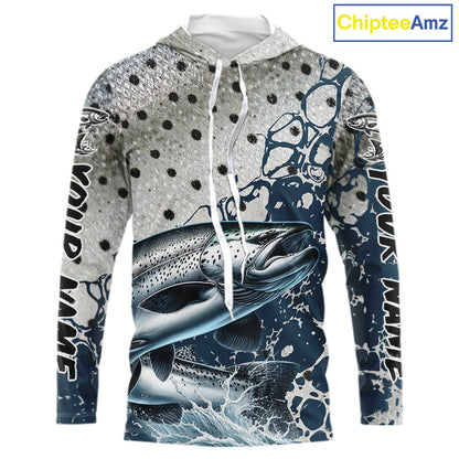 Personalized Chinook Salmon Saltwater Fishing Shirts Long Sleeve Hooded For Men, Salmon Fishing Jerseys NHT854