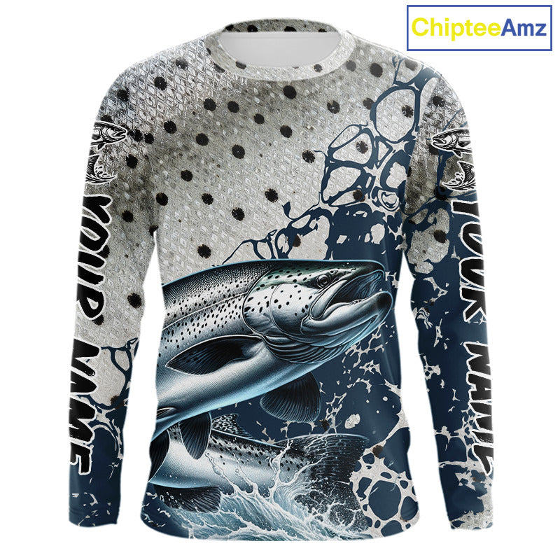 Personalized Chinook Salmon Saltwater Fishing Shirts Long Sleeve For Men, Salmon Fishing Jerseys NHT854