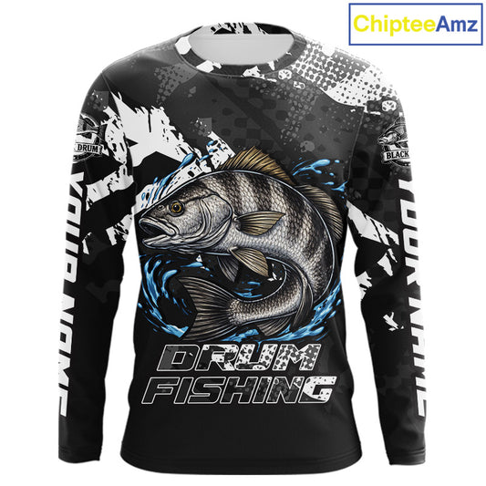 Beautiful Black Drum Fishing Shirts Long Sleeve For Men, Fishing Shirt Tournament NHT447