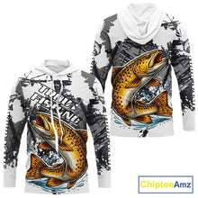 Load image into Gallery viewer, Brown Trout Fishing Shirt Long Sleeve Hooded, Tournament Fishing Shirts, Trout Fly Fishing Shirt NHT449