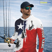 Load image into Gallery viewer, Texas Fishing Fish Hooks Patriotic Fishing Shirt Long Sleeve Hooded, Custom Name Fishing Jerseys NHT664
