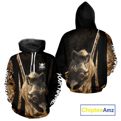 Best Custom Wild Boar Hunting Black Camo Forest 3D Printed Shirts, Hunting Gifts NHT284