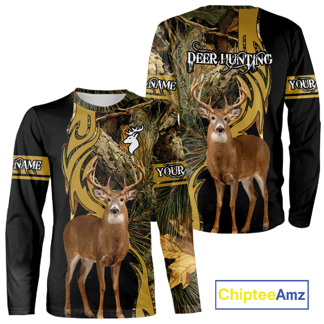 Deer Hunting 3D Black Camo Forest Custom Name All Over Print Shirt, Deer Hunting Gifts NHT208