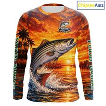 Load image into Gallery viewer, Personalized Striped Bass Fish Fishing Shirt Long Sleeve – Sunset Ocean Design NHT711