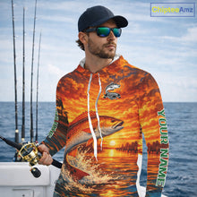 Load image into Gallery viewer, Personalized Redfish Fish Hooded Fishing Shirt Long Sleeve – Sunset Ocean Design NHT712