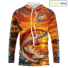 Load image into Gallery viewer, Personalized Redfish Fish Hooded Fishing Shirt Long Sleeve – Sunset Ocean Design NHT712