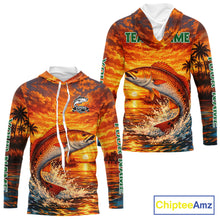 Load image into Gallery viewer, Personalized Redfish Fish Hooded Fishing Shirt Long Sleeve – Sunset Ocean Design NHT712