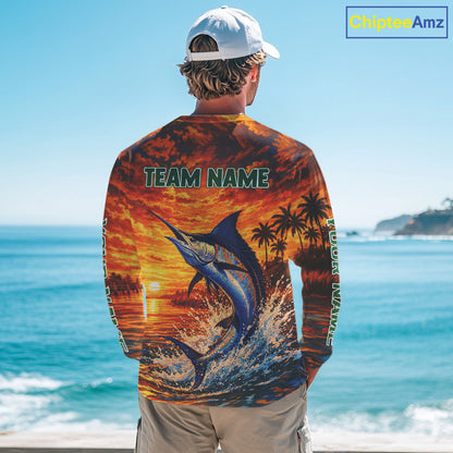 Personalized Marlin Fish Fishing Shirt Long Sleeve – Sunset Ocean Design NHT714