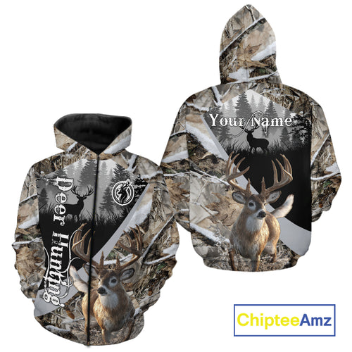 Whitetail Deer Hunting 3D All Over Print Winter Camo Shirt Custom Name Gifts For Hunter NHT215