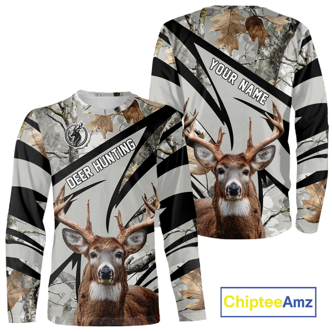 Best Deer Hunting Shirt 3D Gray Winter Camo Custom Name All Over Print Hunting Clothes NHT219