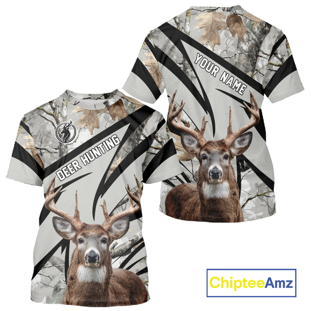 Best Deer Hunting Shirt 3D Gray Winter Camo Custom Name All Over Print Hunting Clothes NHT219