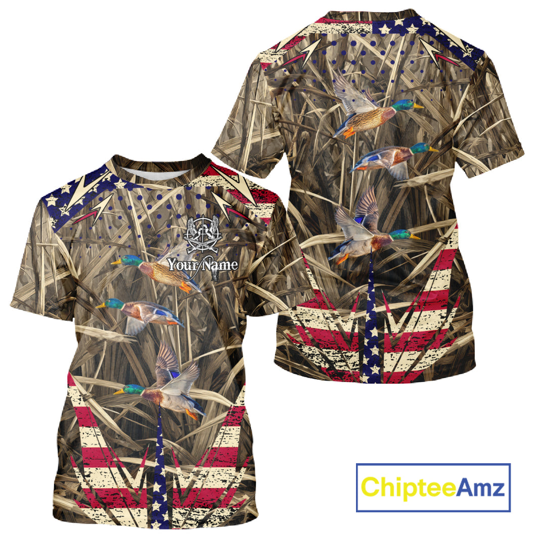 Beautiful Mallard Duck Hunting Waterfowl Camouflage Shirt with US Flag  Duck Hunting Season NHT122