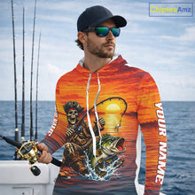 Load image into Gallery viewer, Skeleton Bass Hooded Fishing Shirts Long Sleeve – Sunset Fisherman Skull Design, Funny Fishing Gift For Anglers NHT536