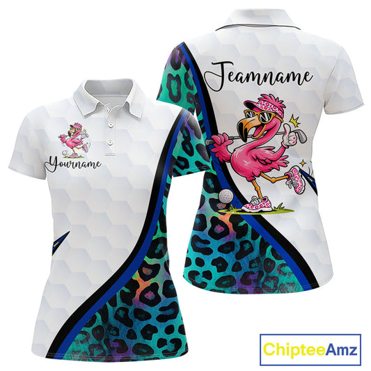 Funny Pink Flamingo Custom Colorful Neon Leopard Team Golf Polo Shirt For Womens NHT544