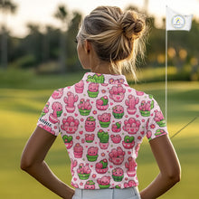Load image into Gallery viewer, Cute Kawaii Cactus Womens Golf Polo Shirt, Funny Pink Cartoon Cactus Shirt NHT555