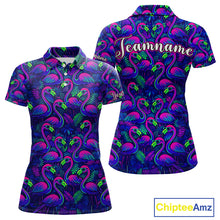 Load image into Gallery viewer, Womens Golf Polo Shirt Neon Flamingos Tropical Pattern Custom Name, Golfing Gifts NHT557