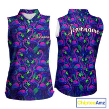 Load image into Gallery viewer, Womens Sleeveless Golf Polo Shirt Neon Flamingos Tropical Pattern Custom Name, Golfing Gifts NHT557