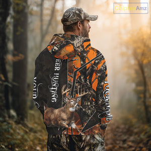 Deer Hunting Shirt 3D Orange Camo Black Custom Name With Deer Skull Whitetail, Hunting Gift NHT236