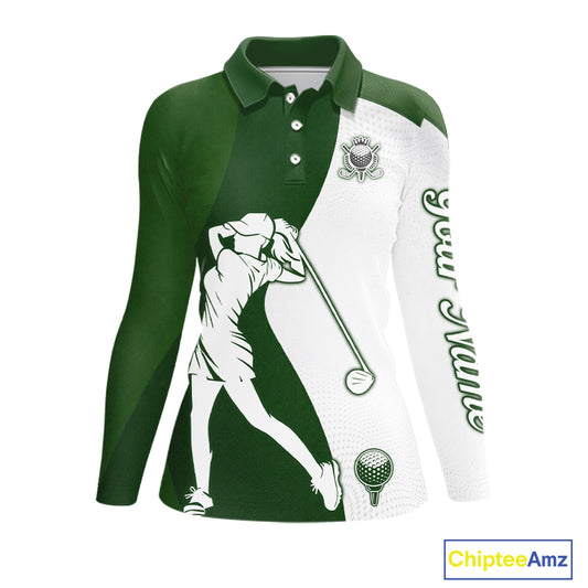 Custom Green & White Golf Shirt For Womens, Golf Jersey Team Golf For Womens NHT560
