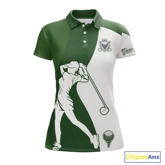 Custom Green & White Golf Shirt For Womens, Golf Jersey Team Golf For Womens NHT560