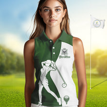 Load image into Gallery viewer, Custom Green &amp; White Womens Sleeveless Golf Polo Shirt, Golf Jersey Team Golf For Women NHT560