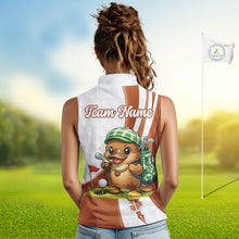 Load image into Gallery viewer, Funny Womens Sleeveless Golf Polo Shirt Custom Brown And White Platypus Pattern White Golf Shirts NHT576