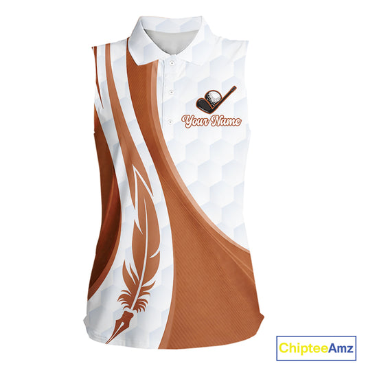 Funny Womens Sleeveless Golf Polo Shirt Custom Brown And White Platypus Pattern White Golf Shirts NHT576
