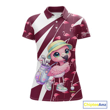 Load image into Gallery viewer, Cute Pink Flamingo Custom Pattern Funny Golf Shirts For Women, Flamingo Golf Team Shirt NHT593