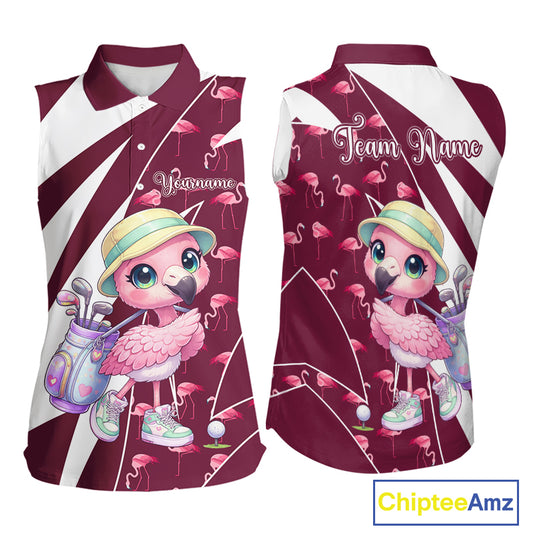 Cute Pink Flamingo Custom Pattern Funny Womens Sleeveless Golf Shirts Flamingo Golf Team Shirt NHT593