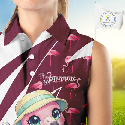 Cute Pink Flamingo Custom Pattern Funny Womens Sleeveless Golf Shirts Flamingo Golf Team Shirt NHT593