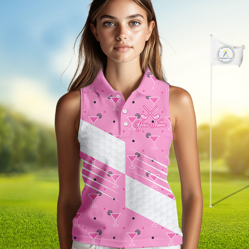 Personalized Womens Sleeveless Golf Polo Shirt With Flamingo Sleep– Funny Cartoon Pattern For Golfer NHT598