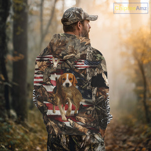Rabbit Hunting with Beagle Skull 3D US Flag Forest Camo Custom Hunting Shirt – Hunting Gift NHT162