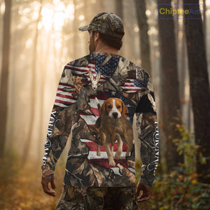 Rabbit Hunting with Beagle Skull 3D US Flag Forest Camo Custom Hunting Shirt – Hunting Gift NHT162