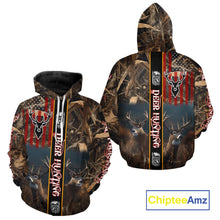 Load image into Gallery viewer, Whitetail Deer Camouflage US Flag Personalized Hunting Shirts, Hoodie Hunting Gift NHT321