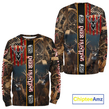 Load image into Gallery viewer, Whitetail Deer Camouflage US Flag Personalized Hunting Shirts, Hoodie Hunting Gift NHT321