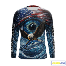 Load image into Gallery viewer, USA Eagle Marlin Fishing Shirt Long Sleeve – Custom Name Patriotic Ocean Eye Design NHT429