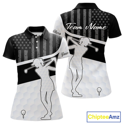 Womens Golf Polo Shirt American Flag Patriotic Golf Shirts Custom Name Golf Gifts For Ladies NHT620