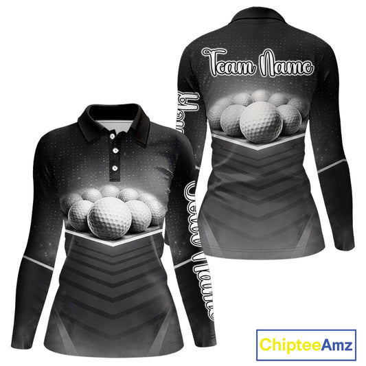 Black Golf Polos Shirts For Womens Custom Golf Ball Clubs, Best Golf Gift Custom Name For Team Name NHT628