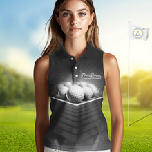 Load image into Gallery viewer, Black Sleeveless Golf Polos Shirts Custom Golf Ball Clubs, Best Golf Gift Custom Name For Team Name NHT628