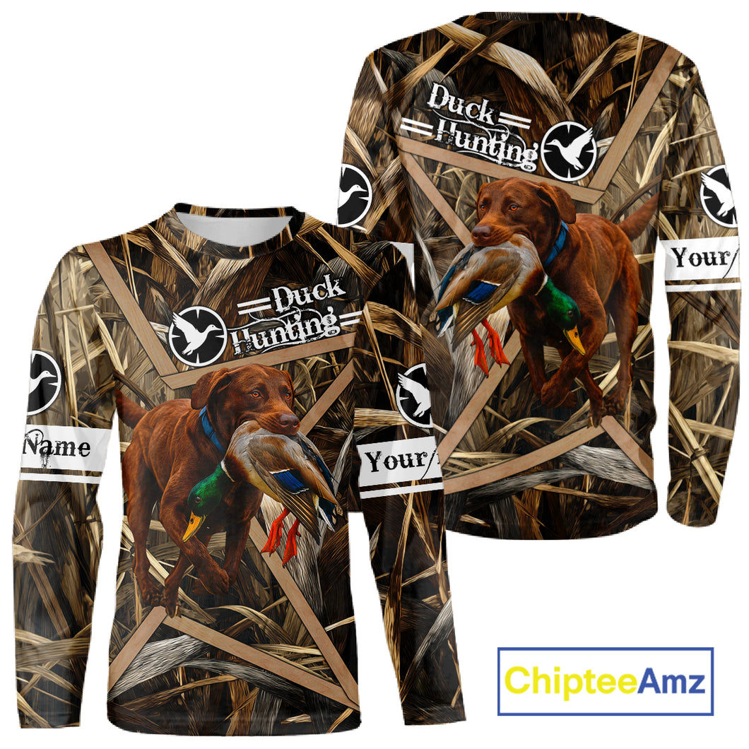 Mallard Duck Hunting Shirts With Dog Chocolate Lab, Personalized Hunting Clothes NHT183