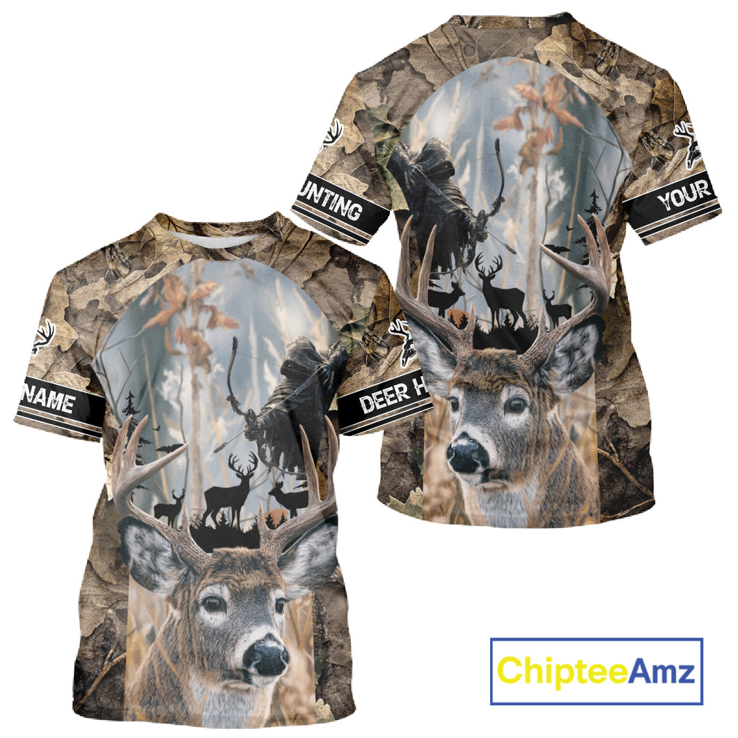 Deer Hunting Grim Reaper Camo Forest 3D All Over Printed Shirt, Personalized Hunting Shirt NHT273