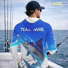 Load image into Gallery viewer, Marlin Fishing Custom Hooded Fishing Shirts Long Sleeve For Men, Marlin Saltwater Fishing Shirt NHT643