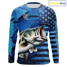 Load image into Gallery viewer, Bass Fishing Shirts Long Sleeve With American Flag, Personalized Bass Fishing Gift For Father Days NHT680