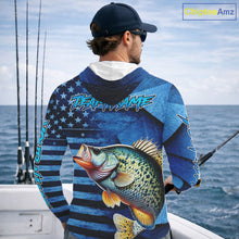 Load image into Gallery viewer, Crappie Hooded Fishing Shirts Long Sleeve With American Flag, Personalized Crappie Fishing Gift For Father Days NHT681