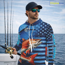 Load image into Gallery viewer, Redfish Hooded Fishing Shirts Long Sleeve With American Flag, Personalized Redfish Fishing Gift For Father Days NHT685
