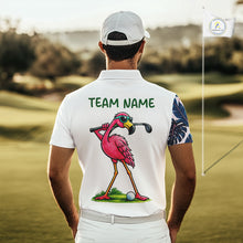Load image into Gallery viewer, Funny Flamingo Mens Golf Polo Shirts Blue Tropical Flamingo Custom Name, Golf Gifts NBT563