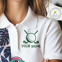 Load image into Gallery viewer, Funny Flamingo Womens Golf Polo Shirts Blue Tropical Flamingo Custom Name, Golf Gifts NBT563