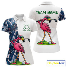 Load image into Gallery viewer, Funny Flamingo Womens Golf Polo Shirts Blue Tropical Flamingo Custom Name, Golf Gifts NBT563